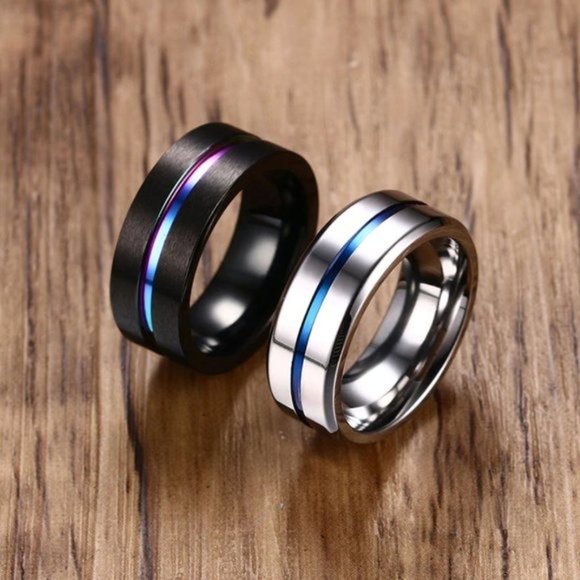 Titanium Black Rainbow 8mm Wide Men's Wedding Band - Picture 5 of 5